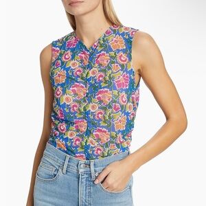 Veronica Beard Tazmin Ruched Floral Mesh Top Size 8